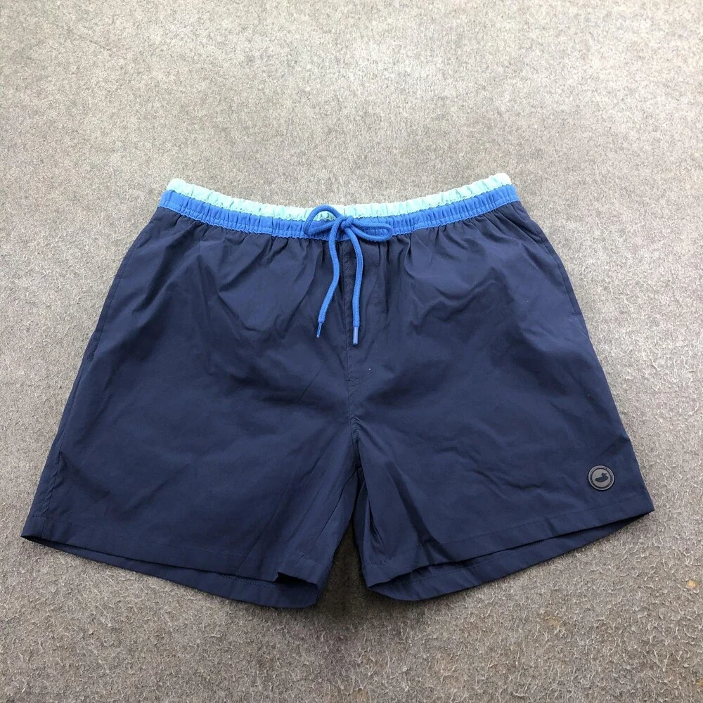 Southern Marsh Swim Trunks Mens Medium Blue Elastic Waist Drawstring Lined